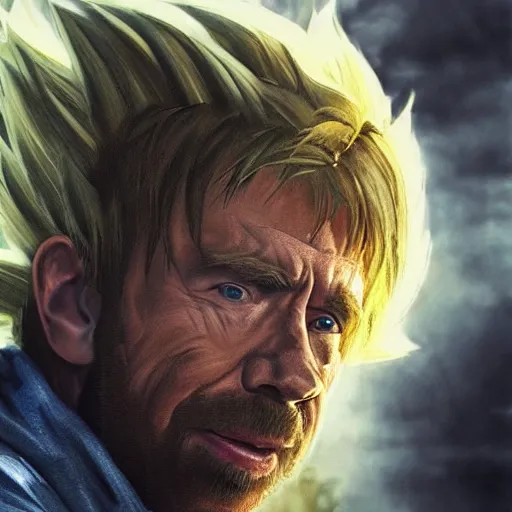 Image similar to chuck norris going super saiyan, dramatic lighting, cinematic, establishing shot, extremly high detail, photorealistic, cinematic lighting, post processed, concept art, artstation, matte painting, style by greg rutkowsky