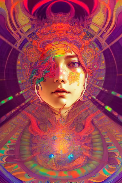 Image similar to psychedelic trip, highly detailed, digital painting, artstation, sharp focus, illustration, art by tan zi and ayanamikodon and alphonse mucha and wlop