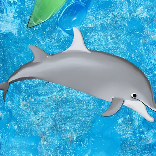 Prompt: a dolphin made of plastic waste