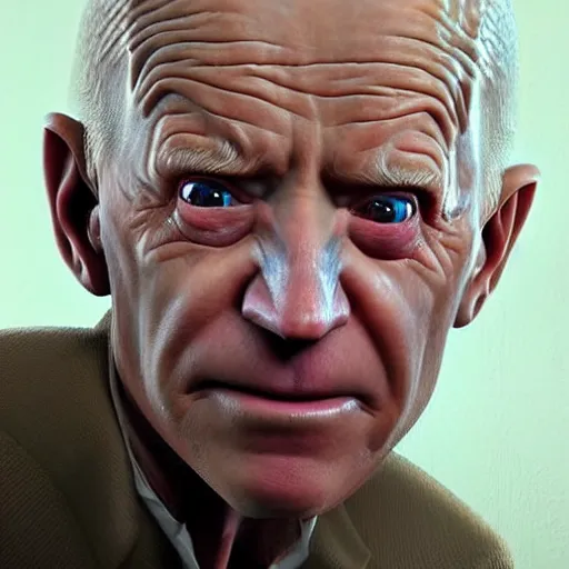 Image similar to hyperrealistic mixed media high resolution painting of Joe Biden Gollum from Lord of the Rings, stunning 3d render inspired art by Jamie Salmon and István Sándorfi and Unreal Engine and Greg Rutkowski, perfect facial symmetry, realistic flesh, dim volumetric lighting, 8k octane beautifully detailed render, full body shot, post-processing, extremely hyper-detailed, intricate, epic composition, highly detailed attributes, highly detailed atmosphere, cinematic lighting, masterpiece, trending on artstation, very very detailed, masterpiece, stunning, flawless completion, lifelike texture, perfection,