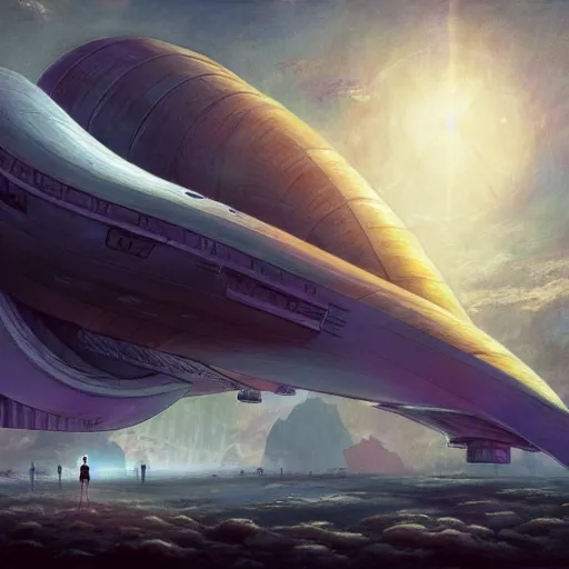 Prompt: thousands of people next to a big spaceship, fantasy art