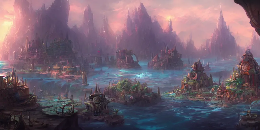 Image similar to a concept art of an underwater civilization by tyler edlin, trending on artstation, highly detailed, atmospheric, directional lighting, cinematic