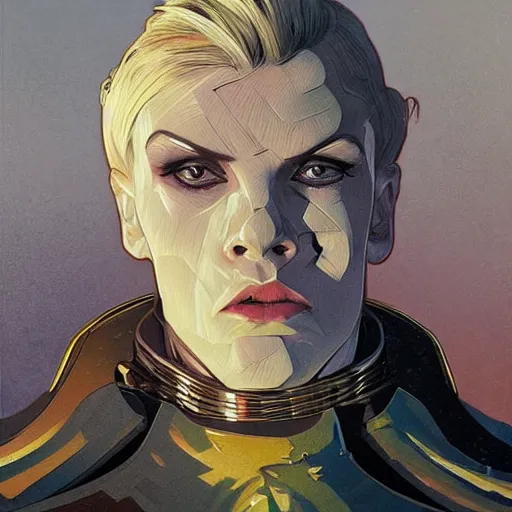 Image similar to portrait of rubbery, gaunt albino mutant with moist skin, sharp features, large lips, huge black eyes and determined expression, wearing fascist Byzantine police uniform and standing on Dune docks, science fiction concept art by Anato Finnstark, Alphonse Mucha, and Greg Rutkowski