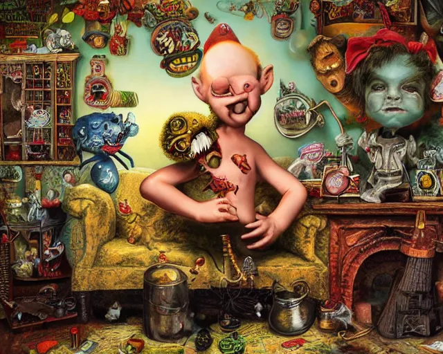 Image similar to robert williams todd schorr mark ryden highly detailed 3 - d environment octane render