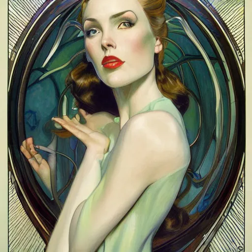 Image similar to a streamline moderne painting in the style of donato giancola, and in the style of charlie bowater, and in the style of alphonse mucha. symmetry, smooth, sharp focus, semi - realism, intricate detail.