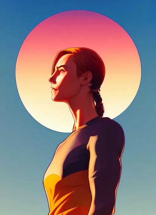 Prompt: artgerm Joshua Middleton comic art, cinematics lighting, sunset colors, pretty female Sarah Goldberg, big smirk, symmetrical face, symmetrical eyes,full body, in a field, sunset