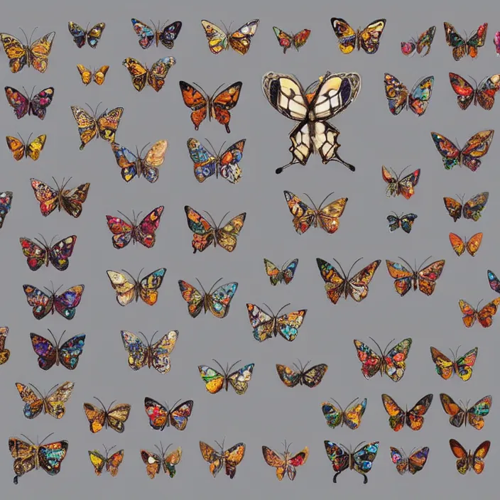 Prompt: a butterfly brooch collection, concept art by gleb april, artstation,