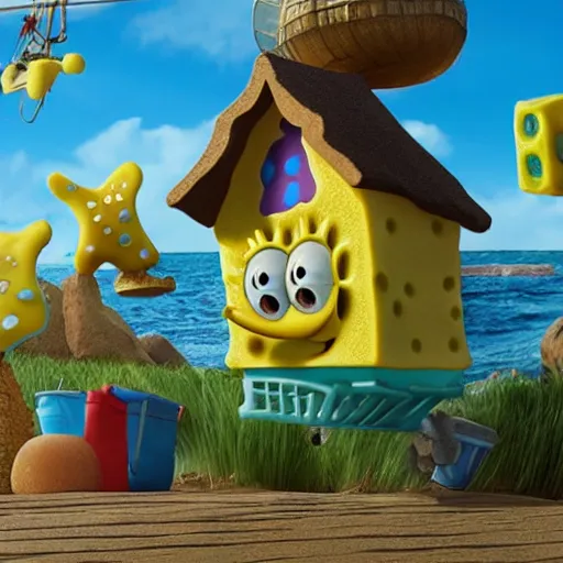 Image similar to Realistic version of SpongeBob’s house 4k detail