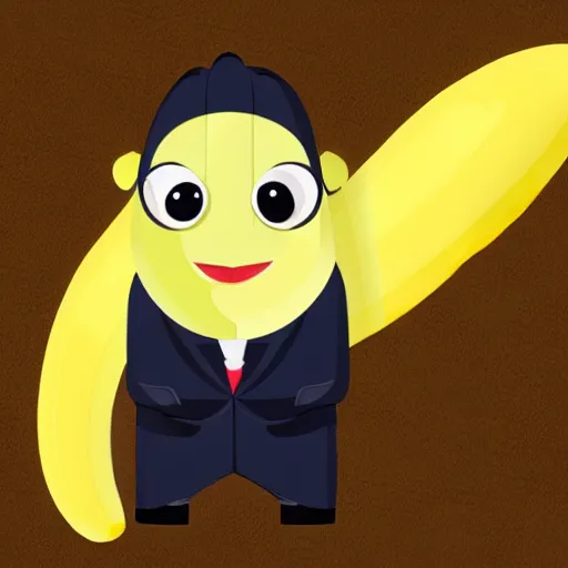 Image similar to an antropomorphic banana wearing a business suit