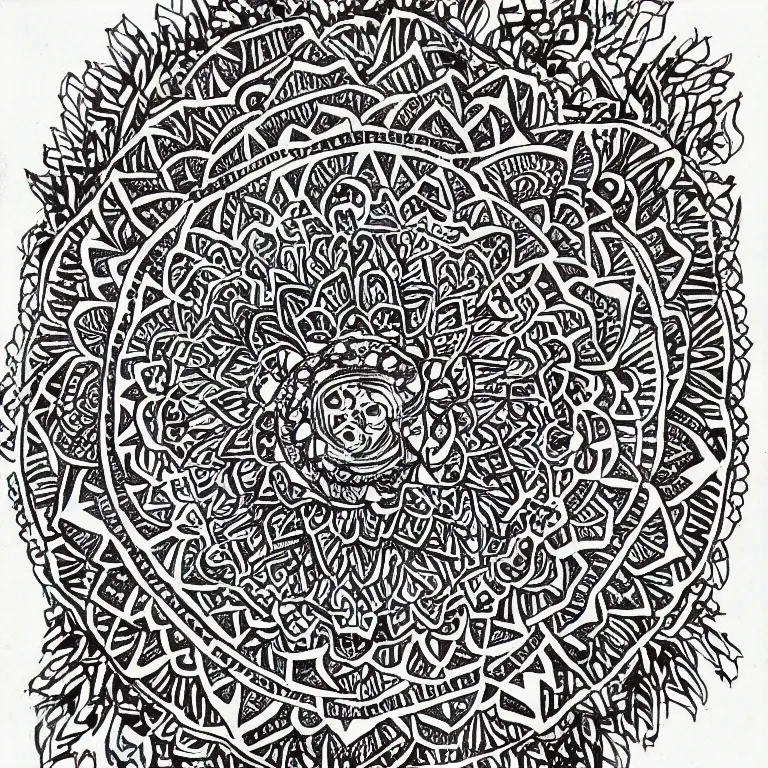 Image similar to symmetric lion mandala ink drawing