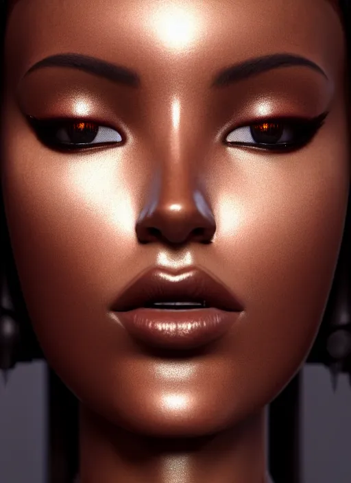 Prompt: portrait of robot model, intricate, sharp focus, octane render, brown skin, so real, detailed, beautiful, unreal engine, symmetrical!!, maybelline, sephora, loreal, artstation, art by artgerm, rossdraws, art by karol bak, makeup by pat mcgrath, cinematic, concept art, filmic, vsco