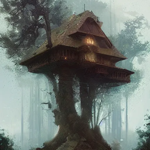 Prompt: A mansion in the tree , Greg rutkowski, Trending artstation, cinematográfica, digital Art