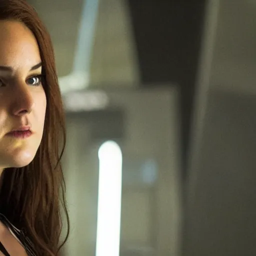 Image similar to A still of Shailene Woodley as Black Widow in Iron Man 2 (2010), close-up