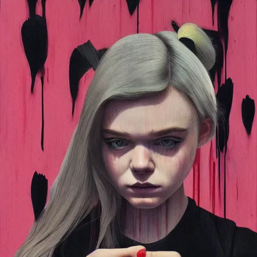 Image similar to Elle Fanning in Prey picture by Sachin Teng, asymmetrical, dark vibes, Realistic Painting , Organic painting, Matte Painting, geometric shapes, hard edges, graffiti, street art:2 by Sachin Teng:4