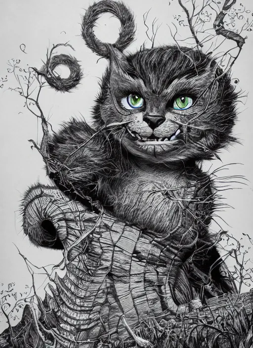 Prompt: Cheshire Cat painting by Dan Hillier, trending on artstation, artstationHD, artstationHQ, 4k, 8k