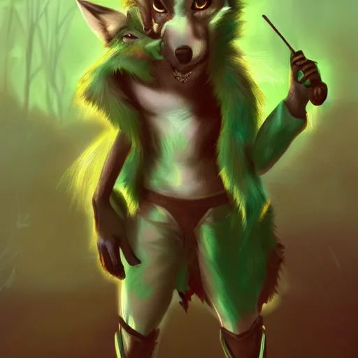 Image similar to Beautiful digital painting, oil painting, anthro anthropomorphic pastel-green androgynous wolf, at a lake Punk outfit. furaffinity, artstation