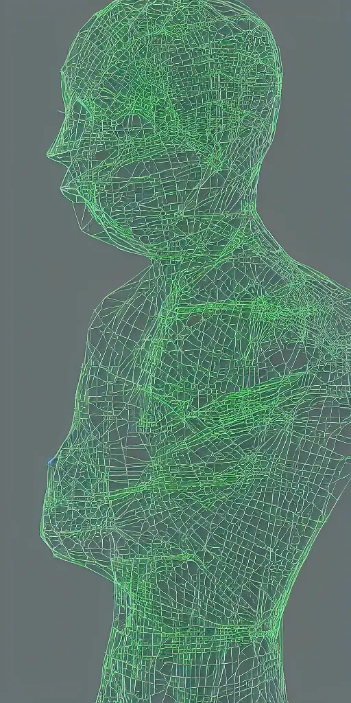 Image similar to of piero angela with a green wireframe on black in the background