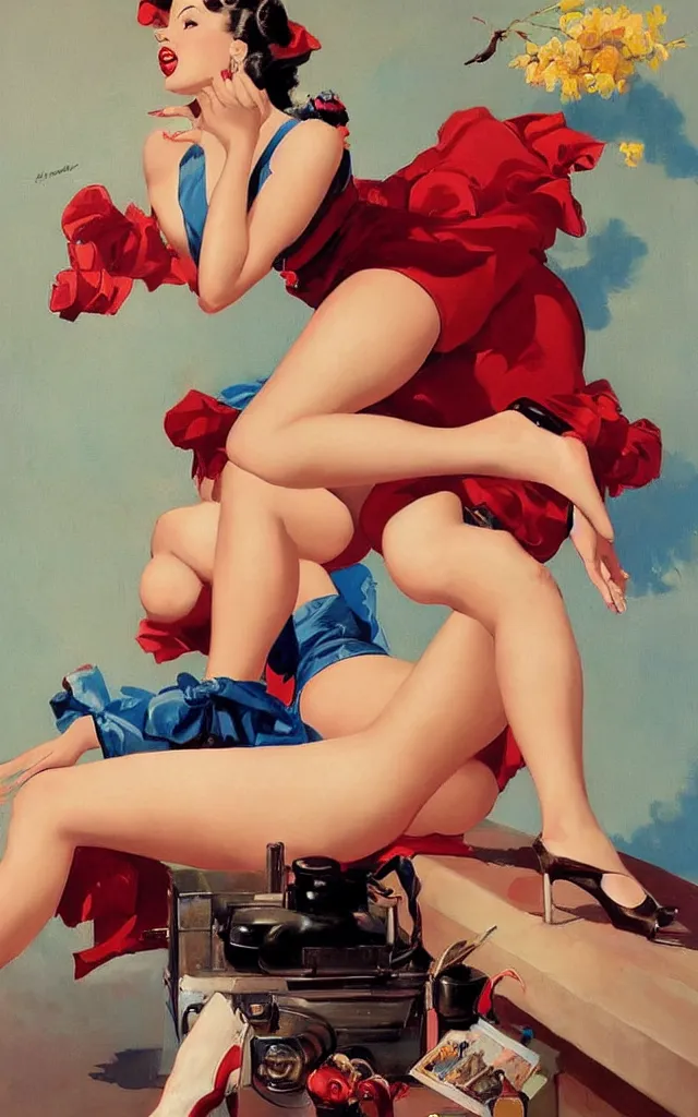 Image similar to a beautiful painting representative of the art style of gil elvgren