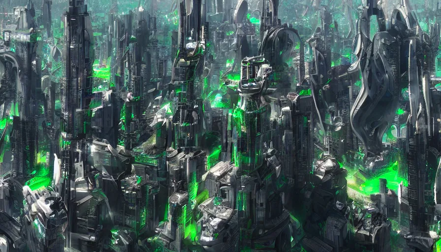 Prompt: Futuristic city with a big green lake and a huge statue in the center and bright white buildings all around, hyperdetailed, artstation, cgsociety, 8k