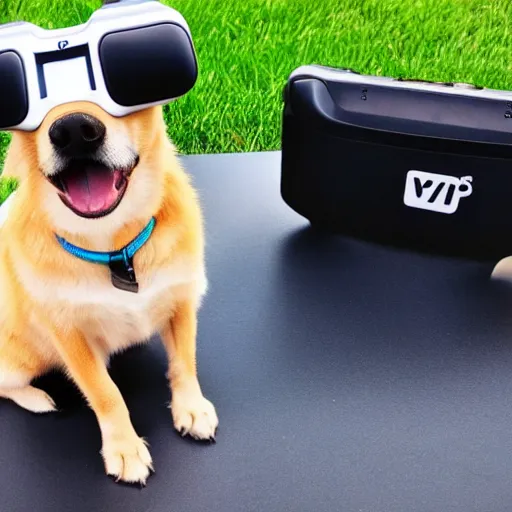 Prompt: a dog wearing a VR headset