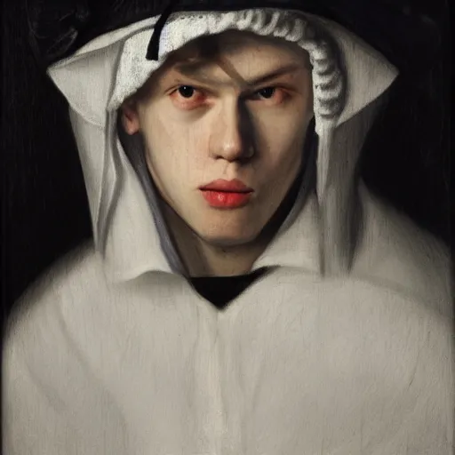 Prompt: Bladee from Drain Gang, portrait, by Diego Velazquez, chiaroscuro