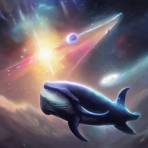 Image similar to space magical whale with multiple eyes, eyes!, eyes!, eyes!, eyes!, eyes!, eyes, galaxy whale, epic fantasy style art, galaxy theme, by Greg Rutkowski, hearthstone style art, 99% artistic