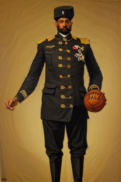 Image similar to full body portrait of the dictator of the brooklyn nets, 1 8 8 9, in full military garb, oil on canvas by william sidney mount, trending on artstation