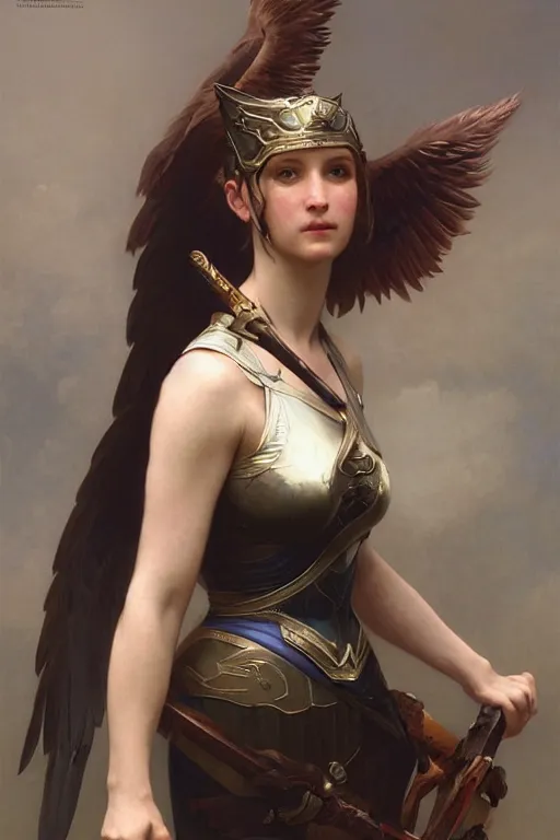 Image similar to full portrait of a beautiful Valkyrie, Regal, Realistic, Refined, highly Detailed Digital Art, Oil Painting, William-Adolphe Bouguereau, WLOP, Dynamic lighting, daily deviation, beautiful character illustration by Greg Rutkowsktrending on artstation, Cinematic Lighting, Unreal Engine, 8k, HD