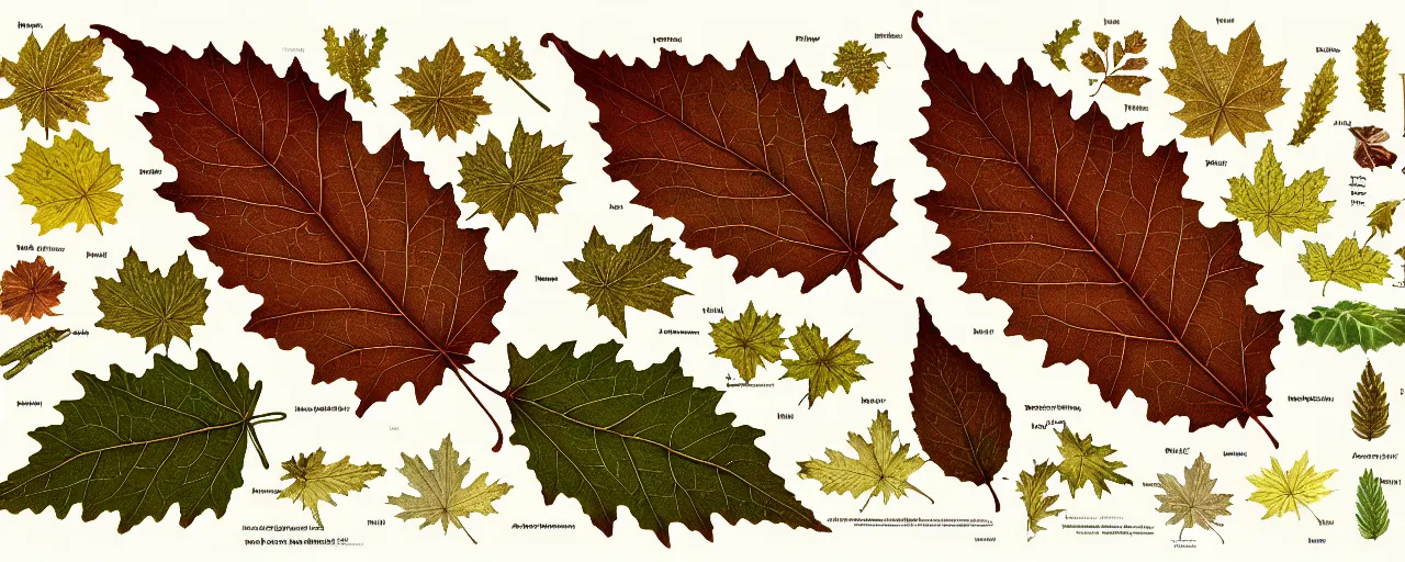 Image similar to leaf schematic, hybrid between oak leaf and wine leaf, ultra detailed, 4 k, intricate, encyclopedia illustration, fine color lines