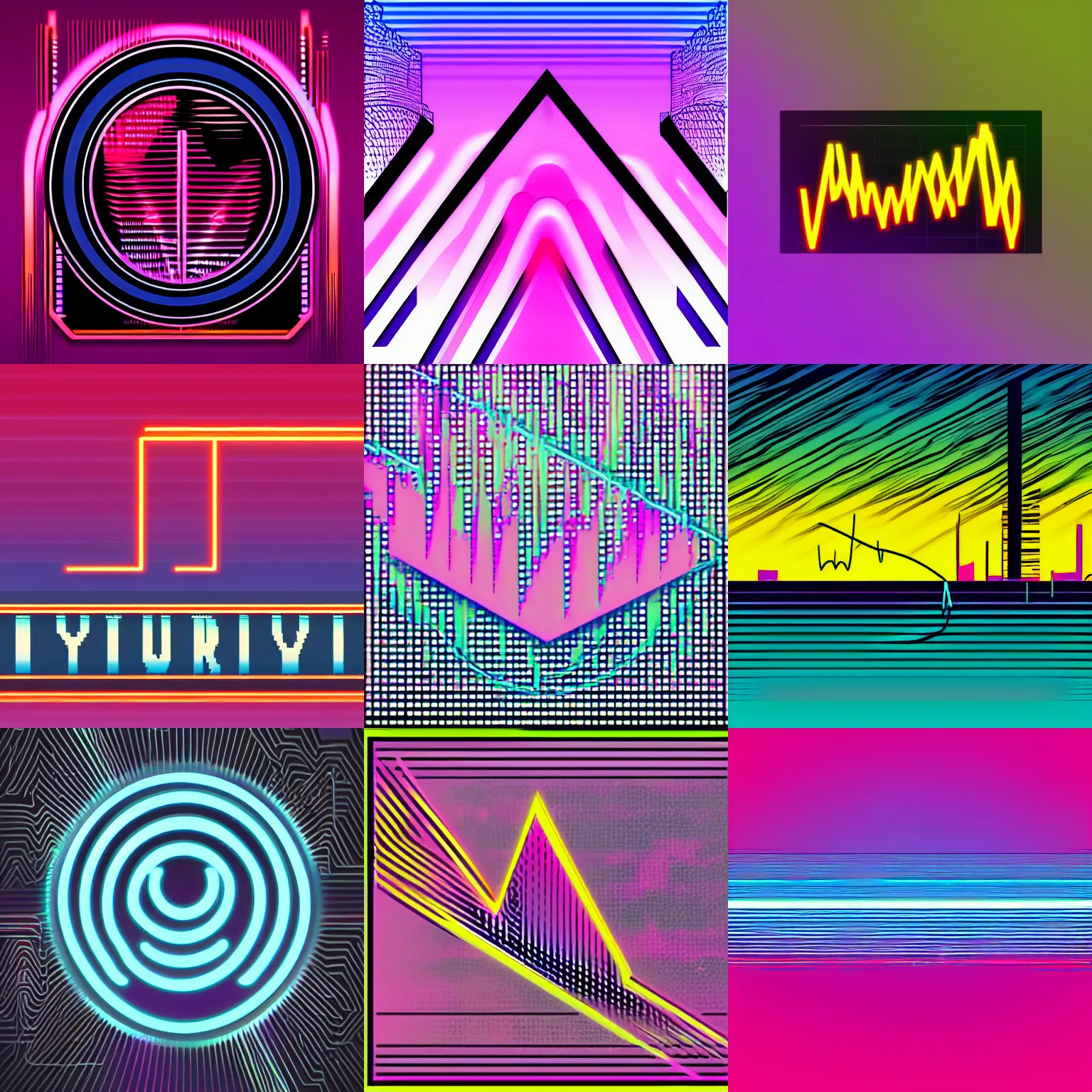 Prompt: audio waveform, synthwave rounded logo