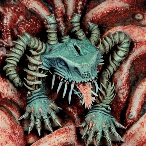 Prompt: Warhammer 40K Tyranid Hormagaunt, portrait photo, cinestill 400t, highly detailed, biological!!!, flesh!!!, ((((figurine)))), ((((miniature)))), horror, batleground