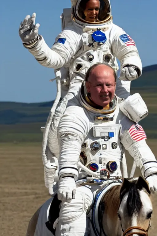 Prompt: astronaut carries a horse on his shoulders