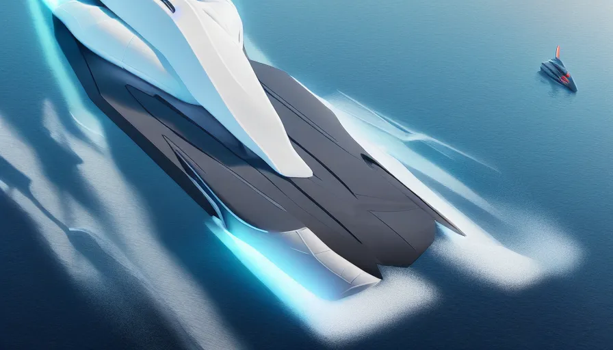Image similar to a futuristic sport yacht by artgerm and greg rutkowski volumetric light, detailed, octane render, midsommar