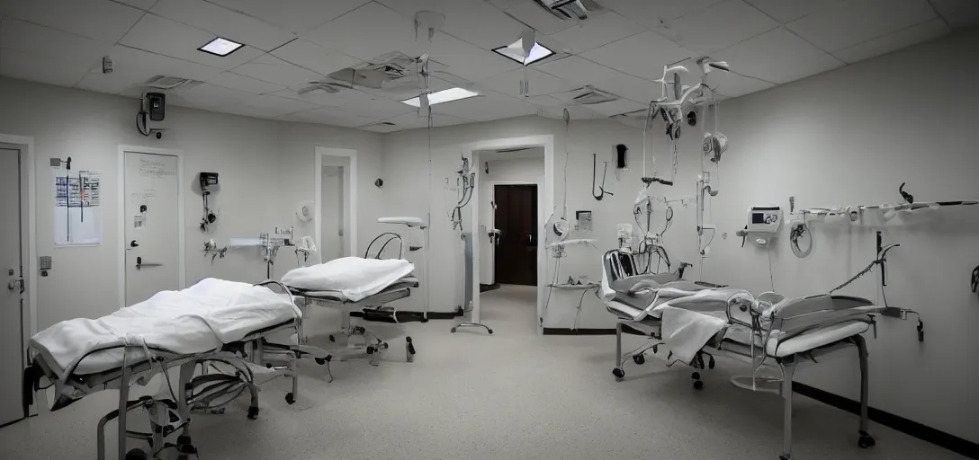 Image similar to medical torture facility, horror, white, scary