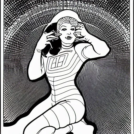 Prompt: clean simple line art with heavy black outlines of a woman floating in space wearing a space suit. no background. well composed, clean coloring book page, beautiful detailed face. coloring book line art by steve ditko and jack kirby and alphonse mucha and mike mignola