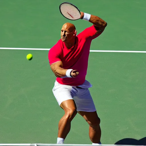 Prompt: Dwayne Johnson as tennis player