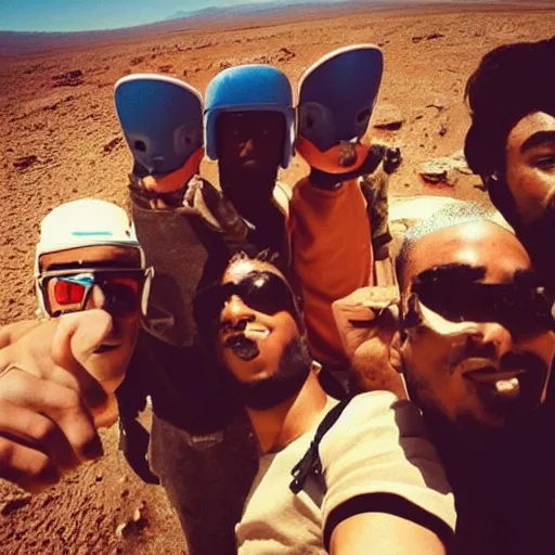 Image similar to me and the homies chilling in mars, selfie, instagram post, detailed, mars