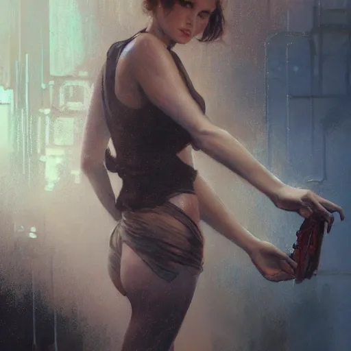 Prompt: georgia palmer, hyperrealistic full figure, bladerunner street alley, art of elysium by frank frazetta and by jeremy mann and by alphonse mucha, fantasy art, photo realistic, dynamic lighting, artstation, full figure poster, volumetric lighting, very detailed face, 4 k, award winning