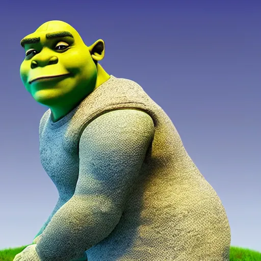 Image similar to a grandiose stone statue monument for shrek, fantasy illustration