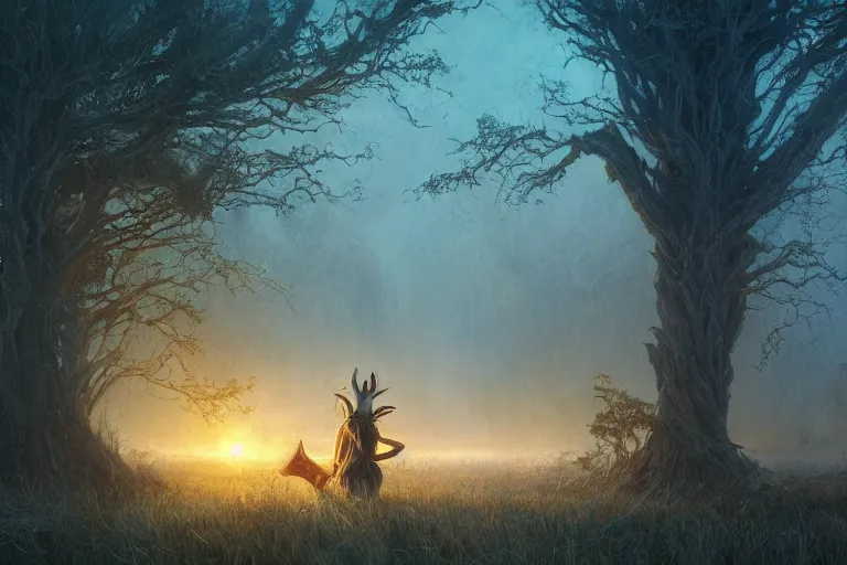 Prompt: fantasy painting, dungeons and dragons, a faerie village, swamp reeds wetland marsh sunset with ominous shadows, a bunny by jessica rossier and brian froud cinematic painting