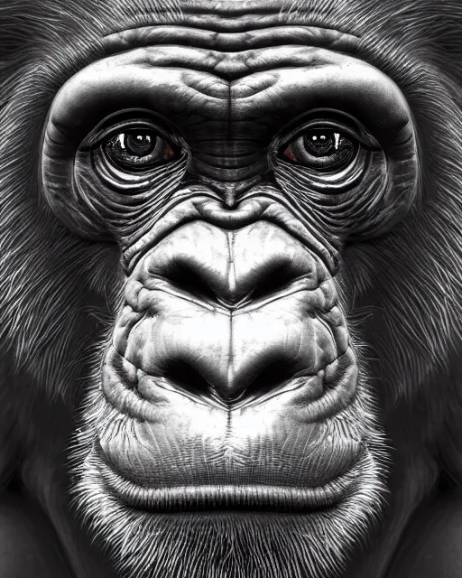 Image similar to very detailed high resolution illustration portrait of a chimpanzee, mystical, 3 d, 8 k, extremely detailed, artstation