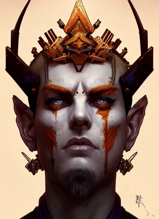 Image similar to symmetry!! portrait of crowned! borderlands 3 ( male ) psycho, ( piercings ), intricate, elegant, highly detailed, digital painting, artstation, concept art, smooth, sharp focus, illustration, art by artgerm and greg rutkowski and alphonse mucha, 8 k