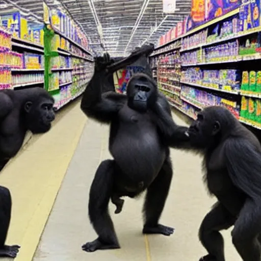 Image similar to gorillas rioting at walmart