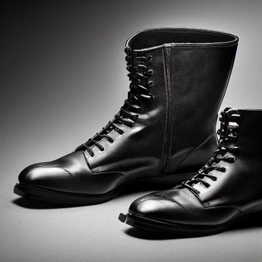 Image similar to an award - winning editorial photo of medieval designer menswear leather boots designed by alexander mcqueen, 4 k, studio lighting, wide angle lens