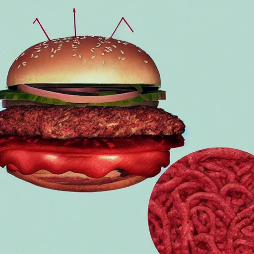 Image similar to blood vessels with burger floating inside.