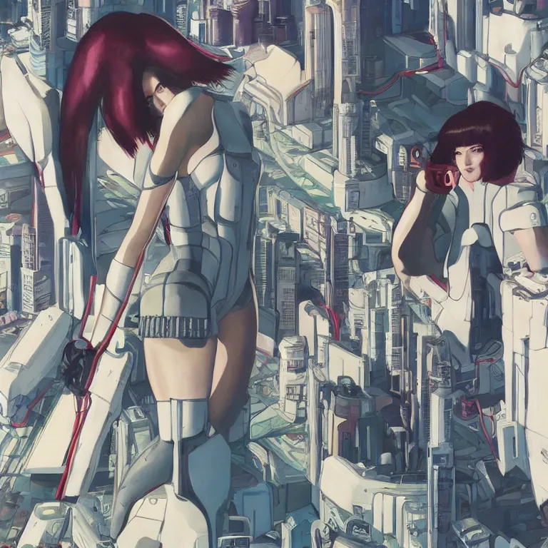 Image similar to ghost in the shell in style of soviet retro futurism