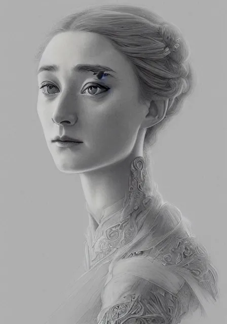 Image similar to sansa saoirse ronan, intricate, elegant, highly detailed, digital painting, artstation, concept art, smooth, sharp focus, illustration, art by artgerm and greg rutkowski and alphonse mucha and william - adolphe bouguereau