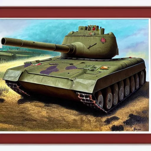 Prompt: a military art print of a tank by david pentland