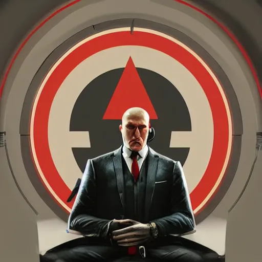 Prompt: a portrait of agent 4 7 from hitman wearing headphones, sitting in a room full of vinyl records, dark background, red rim light, highly detailed, digital art, artstation, concept art, smooth, sharp focus, greg rutkowski, wlop