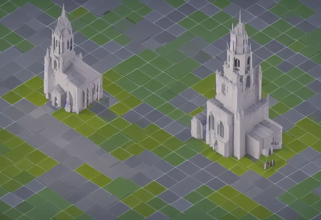 Image similar to isometric church magicavoxel cinematic lighting, 4k